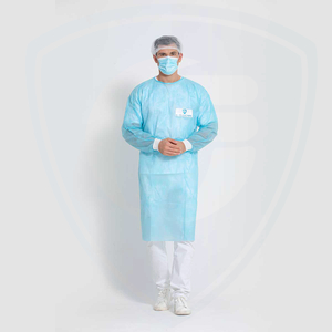 Blouse chirurgicale jetable en polypropylène bleu 25gsm avec manchette en tricot